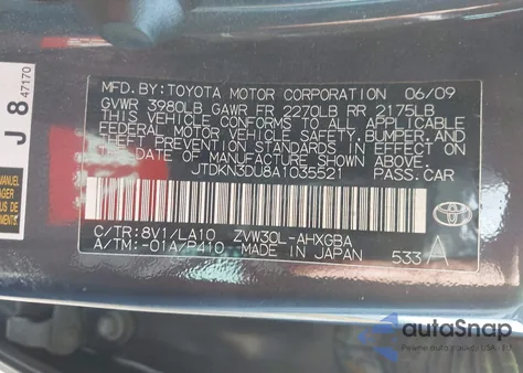 2010 Toyota Prius Iv z USA, uszkodzony, nr VIN JTDKN3DU8A1035521